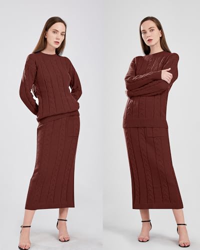 Image of utcoco Womens Sweater Sets Winter Chunky Cable Knit 2 Piece Outfits Sweater Skirt Set