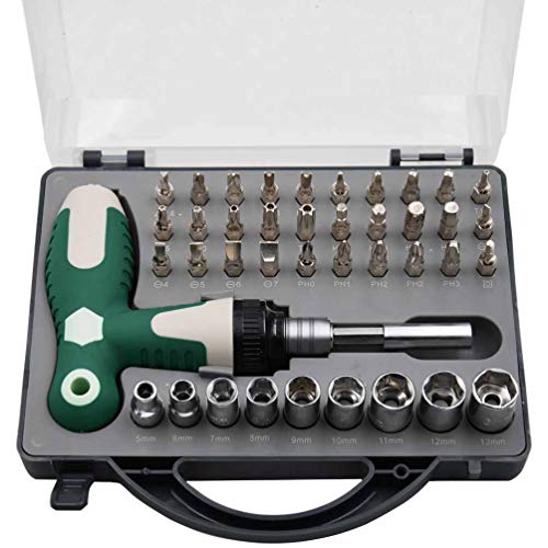 Ratcheting Screwdriver, Liangery T Handle Ratchet Screwdriver Set with Multi Bits Adjustable Length Ratcheting Screwdriver Kit with Case Multibits Socket Ratchet Wrench Set 41 in 1