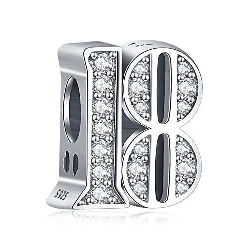 Amuefer Numero 18 Charm Compatibili Bracciale Collana, Argento Sterling Ciondolo Compleanno Natale Gioielli Regali per le Donne Ragazza Moglie Bambini Amici