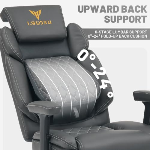 Image of Big Tall Office Chair with Footrest, PU Leather Executive Desk Chair Grey