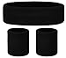 Produktbild Schweissband und Stirnband Set  Schweißband Neon für 80er Jahre Outfit Damen - Neon Accessoires für Fun Runs Team Building Events Pride Partys Gymnastik Sport Tennis  Stirnband 80er Jahre (Schwarz)
