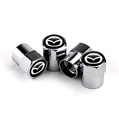 fibhyrtingy 4pcs Car Tire Air Valve Caps- Auto Wheel Tyre Dust Stems Cover with Logo Emblem Waterproof Dust-Proof Universal fit for All Cars (fit Ma Silver)