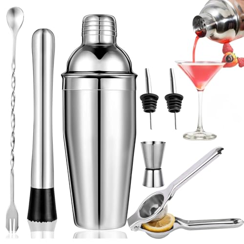 Consejos para Comprar Utensilios de bar al mejor precio. 48 WAYAMY Juego de Coctelera, 8 Piezas Cocktail Kit, Coctelera Acero Inoxidable 750 ML Cocktail Shaker, Boquillas de Vino, Agitador para Hielo, Cuchara de Mezcla, Abrazadera Clip...