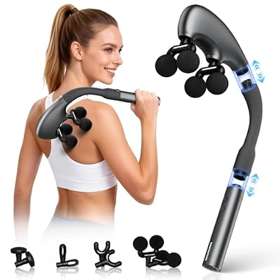 KingPavonini Multi-Head Detachable Massage Gun Deep Tissue with Extension Handle, Large Coverage Alternating Percussion Massager Gun for Pain Relief, Handheld Back Massage Gun, Gift for Men Women