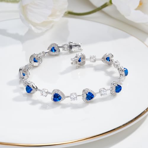 Birthstone Bracelets for Women Sterling Silver Gemstone Heart Tennis Bracelets Halo Christmas Fine Jewelry Charm Link for Her 7 Inches3