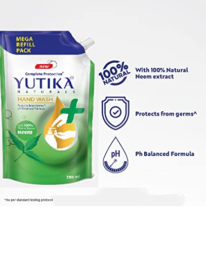 Image of Yutika 100% Natural Extract Complete Protection Handwash Super Saver Refill Pack with a pH Balanced Formula, Neem Fragrance Liquid Soap Refill, 750ml