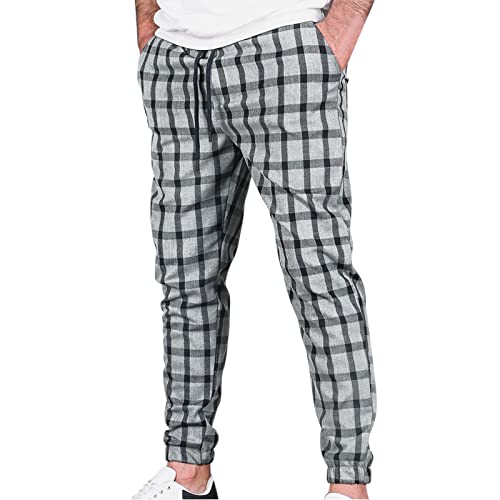 Pantaloni da uomo eleganti maschili casual a scacchi stampa sottile pantaloni a matita cerniera elastico vita pantaloni pantaloni tuta inverno, Zjsjm1024 5-grigio scuro, XXL