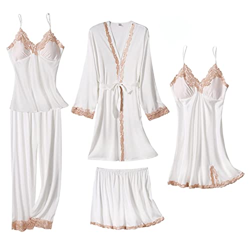Image of SAPJON Womens Pajama Sets 5PCS Silk Pajamas for women Cute Sleepwear Loungewear Satin Pajamas Sets for Women Soft