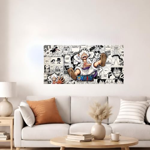 Image of Aniculture One Piece Luffy Gear 5 Split Poster Set of 3, A3 Size Each - Panoramic Anime Wall Art Collage - 300 GSM Ultra HD Print Quality - Self-Adhesive Sun God Nika & Joyboy Panels - 36x16 Inch Large Decor