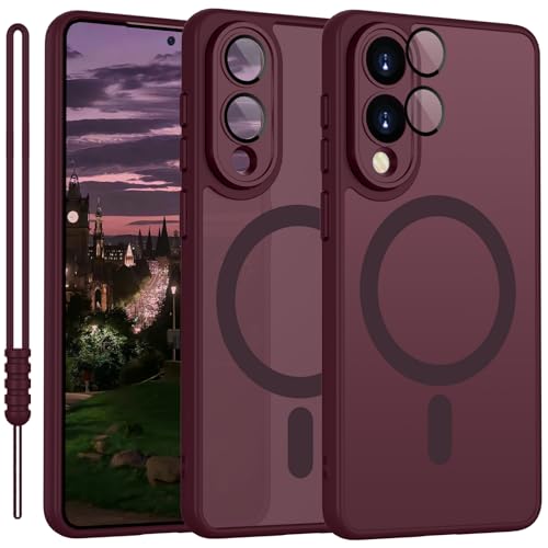 YUANDMI für Samsung Galaxy S25 Edge Hülle kompatible mit MagSafe Handyhülle für Samsung Galaxy S25 Edge Magnetisch Matte Touch Kameraschutz rutschfest Kratzfest Schutz Stoßfest Hülle Dunkel Rot