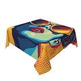 Gjieliness Beautiful Woman Wearing Sunglasses Table Cloth, Girl Pop Art Tablecloth Washable Dinng Table Covers Decorative for Kitchen 60' X 60'