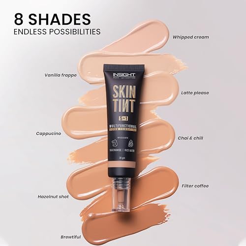 Image of INSIGHT Skin Tint 5-in-1 Serum Foundation (30g) | SPF 20 PA++++ | Lightweight, Hydrating & Brightening with Niacinamide & Rice Water | Primer, Moisturizer & Sunscreen in One | For All Skin Types - Shade: Filter Coffee