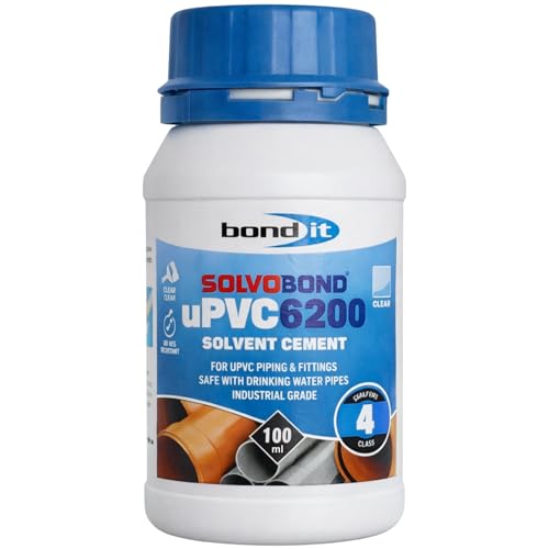 Bond It SolvoBond uPVC 6200 Solvent Cement 100ml Fast Setting PVC Cement for uPVC Pipes & Fittings Waterproof PVC Pipe Cement for Plumbing Drainage & Potable Water Systems