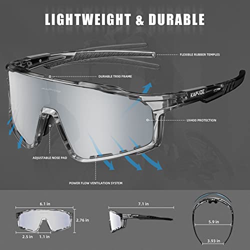 Kapvoe Polarized Cycling Glasses For Men Women Mtb Glasses Mountain Bike Glasses Tr90 Sport Sunglasses Bicycle Riding Glasses Biking Glasses Road Bike Sunglasses Running Golf Cycle Glasses Silver #TOP5