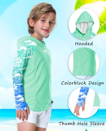 Image of AOBUTE Unisex Kids Long Sleeve Hoodie Rash Guard Boys UPF 50+ Swim Top with Thumb Hole 3-12 Years