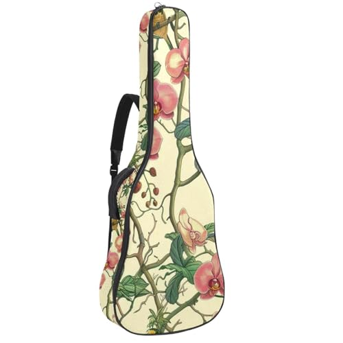 Housse de transport guitare acoustique au design élégant oiseaux et fleurs