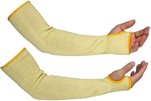 Cut Resistant Sleeves with Thumb Hole, Level 5 Protection, Slash Resistant Safety Protective Arm Sleeves,18 inch, Yellow (1 Pair)