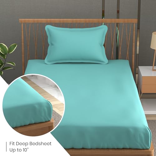 Image of FRESH FROM LOOM Microfiber Solid Plain 240 TC Single Size Bedsheet Set - Soft & Anti Fade, 1 Pillow Covers Included (Size- 60x90 inch | Aqua| Solid)