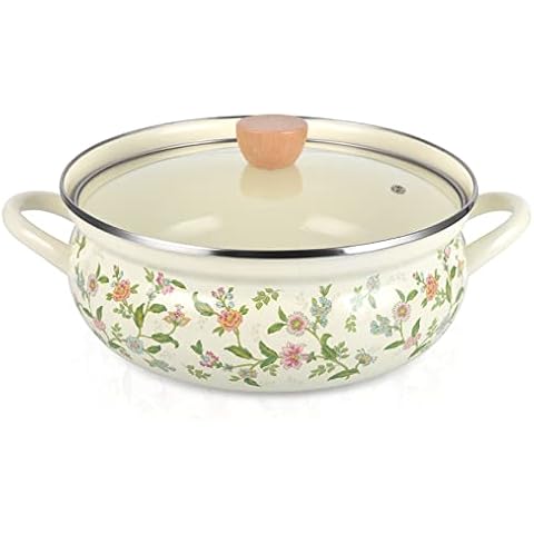 Enamel Stock Pot with Lid, Floral Retro Cooking Pot for Stove Non Stick Soup Pot, Induction Pasta Pot, All Stove Compatible (STYLE1) Cover