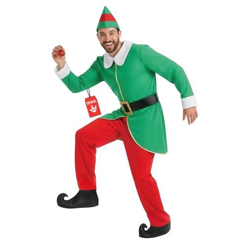 Fun Shack Disfraz Elfo Adulto Hombre, Traje Duende Navidad, Disfraces para Carnaval y Navidad, XL