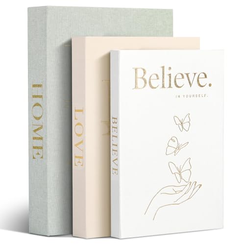 GoldOars 3 Stück Dekorative Bücher Leinen Deko Bücher mit Magnetverschluss Versteckter Aufbewahrung Buchattrappe Moderne Bücherboxen für Moderne Home Decor Bücherregal Café Hotel