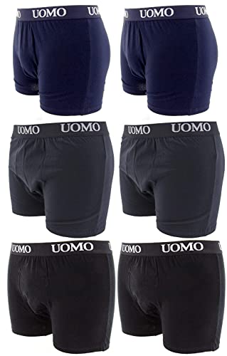 Boxer Homme (6 Pièces), Caleçons en Coton élastique, Couleurs Assorties, Noir, Bleu, Gris,L Cover