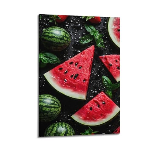 Poster artistique suspendu pastèque et fraise au design moderne coloré 20x30 cm
