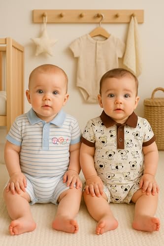 Image of TuddyBuddy 100% Cotton Romper /Jumpsuit /Bodysuit Set for Baby (Pack of 2 Playsuits)