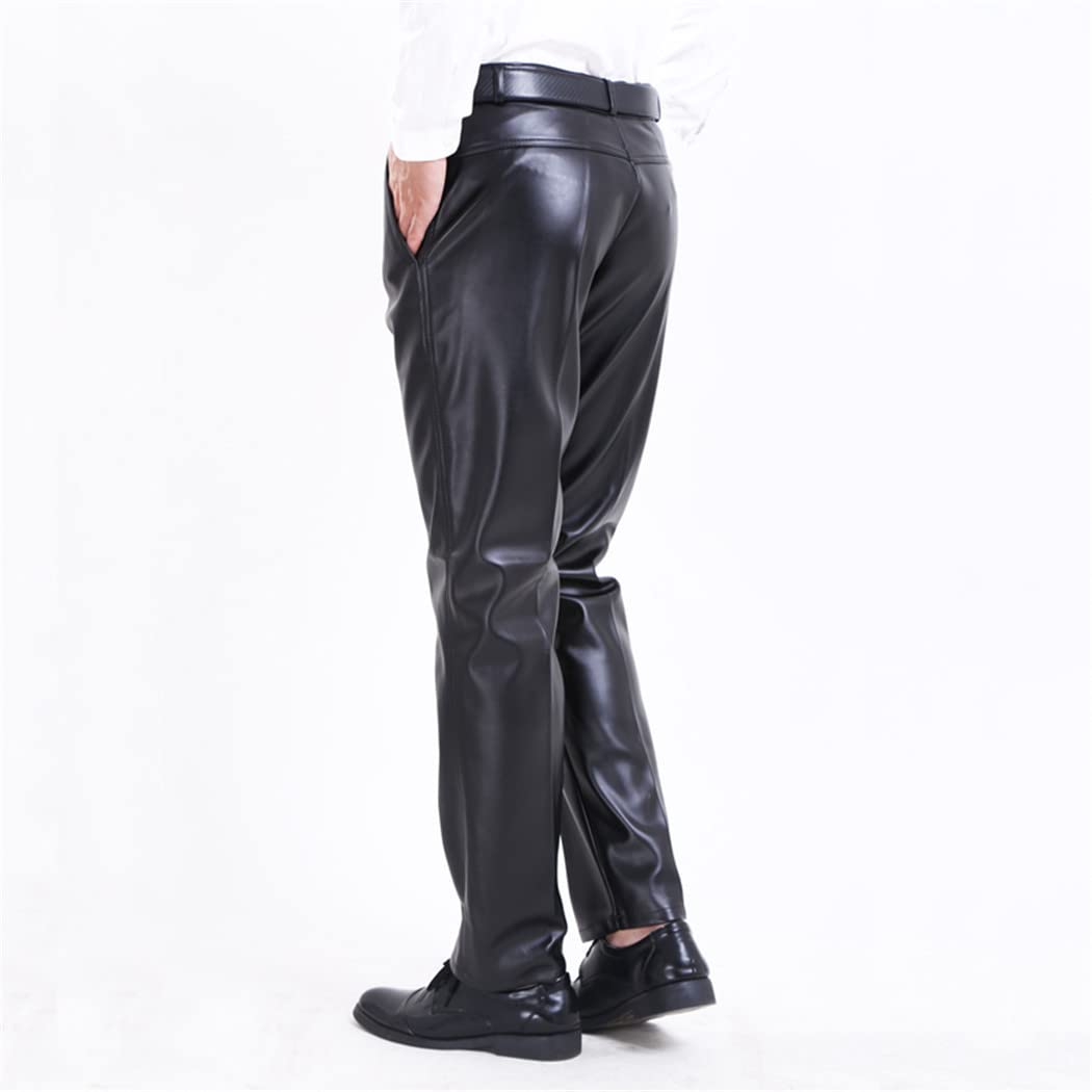 WEGUKRI Primavera Estate Autunno Uomini Pantaloni In Pelle Dritto Moto Biker Pantaloni PU Ecopelle Casual Pantaloni, Senza pile, W32