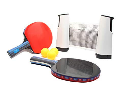 Coiote Ping Pong Juego de Tenis de Mesa, Red de Tenis de Mesa Retráctil, Duradero (con 2 Raquetas, 3 Pelotas, y una Red de Ping Pong) Juego para niños, Adultos, Familias en Interiores y Exteriores