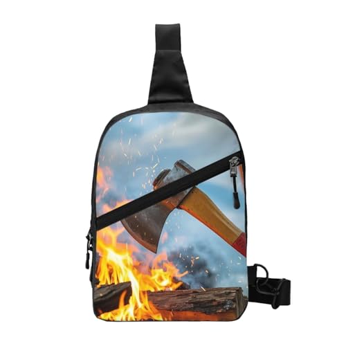 Firefighter Axe Red Line Flag Print Men's and Women's Foldable Crossbody Bag,Sports Crossbody Bags,and Daily Chest Bags