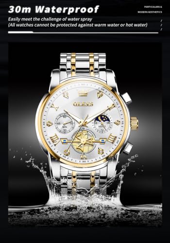 Image of OLEVS Mens Watches Luxury Diamond Calendar Stainless Steel Male Watches Business Dress Waterproof Luminous Fashion Watch for Men