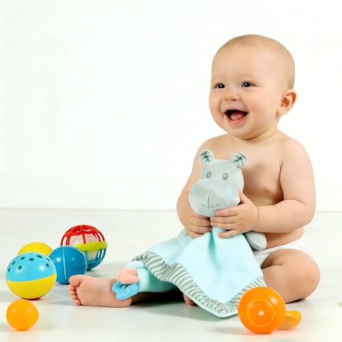 Image of CREVENT Cozy Plush Baby Security Blanket, Soft Animal Lovey for Baby Girls and Boys, Comfort Blanket, Birthday Gift - Hippo
