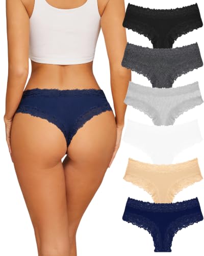 Image of Womens Cotton Underwear Sexy Lace Brazilian Panties Soft Bikini Ladies Pack