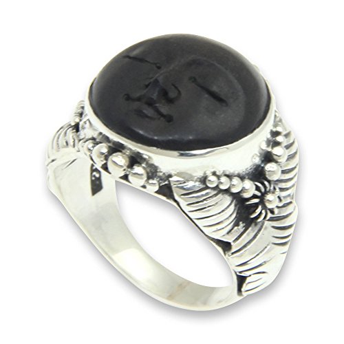 NOVICA .925 Sterling Silver Carved Ebony Wood Ring Amun Ra