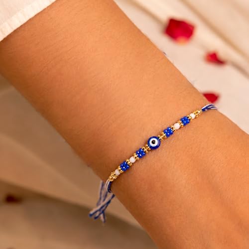 Image of Peora Evil Eye & Crystals Studded Rakhi for Brother Bhaiya | Red Thread | Raksha Bandhan Hamper with Roli Chawal Greeting Card