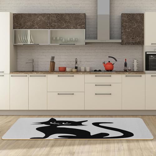 Tapis de cuisine antidérapant motif chat d'Halloween lavable buanderie - 3
