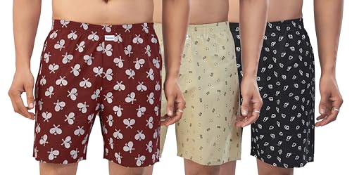 Image of Nermosa Men's 100% Cotton Boxer Shorts - Soft, Breathable, All-Day Comfort (Pack of 3)