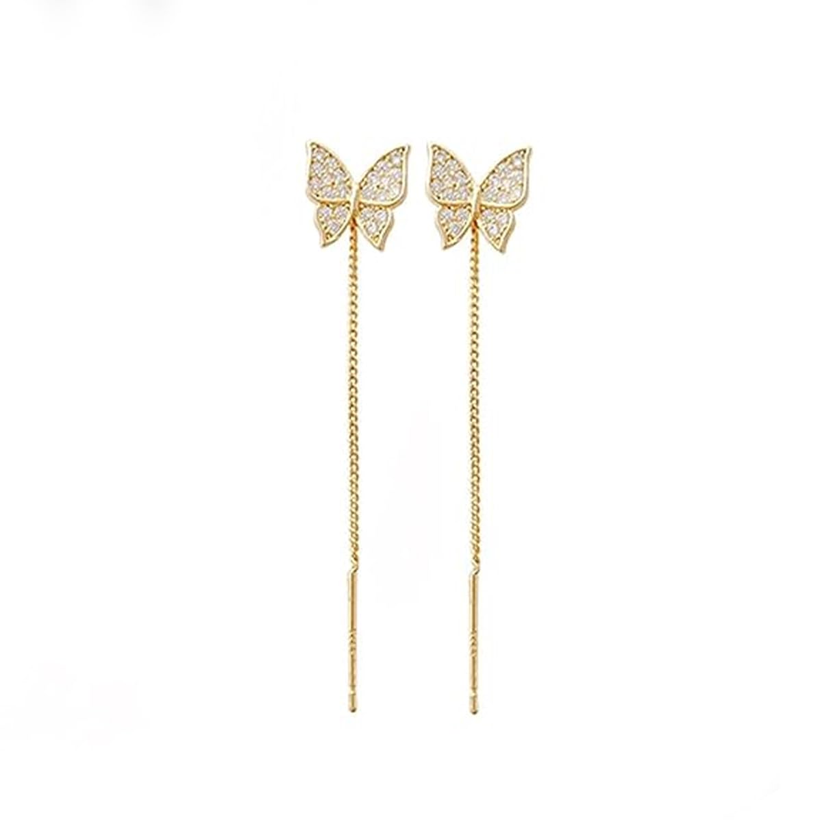 oosShiny Diamond Earrings, Crystal Flowers Tassel Chain Dangle Drop Earrings, Cute Simple Threader Long Chain Statement Studs Earring Jewelry for Women Girls (Butterfly)