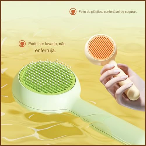 Escova Para Gatos Tira Pelos PET Cães e Gatos Autolimpante Profissional com Botão de Limpeza Cerdas