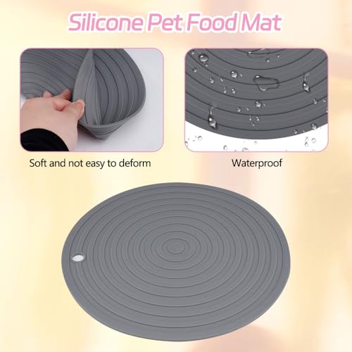 2 Stück Napfunterlage Katzen Rund, 24cm Silikonmatte Hundenapf, Futternapf Unterlage rutschfest Matte Katzenfutter, Topflappen, Futterunterlage Hund für Mittlere und Kleine Haustiere