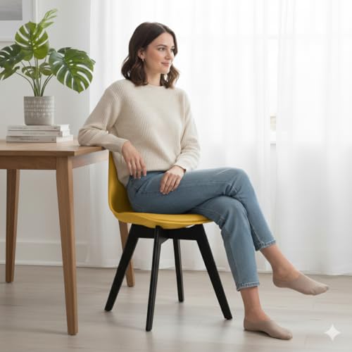 Image of Modern Dining Chair, Yellow Plastic with Black Wooden Legs, Contemporary Scandinavian Style Bar Stool