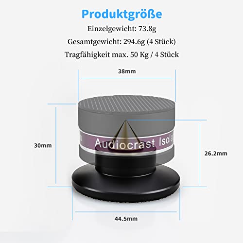 Tertullus 4-częściowy zestaw końcówek subwooferów o regulowanej wysokości, z podstawkami, stopkami HiFi do głośników, nośność 50 kg