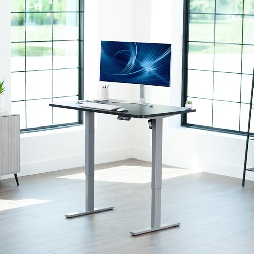Image of VIVO Electric 48 x 30 in Standing Desk, Memory Height Adjustment, 1B Series, Holds 220 lbs, One-Piece Black Top, Gray Frame, DESK-KIT-1G5B