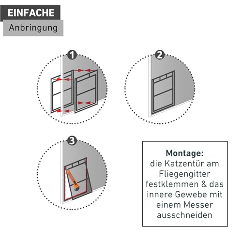 Windhager Katzenklappe, Katzentüre für Insektenschutz, Moskitoschutz-Zubehör für Katzen, ClipSystem, schwarz, 03333, 20 x 25 cm