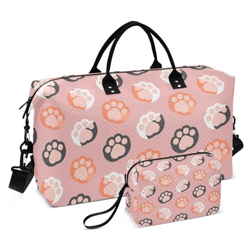 Cat Paws Cackground Duffle Bags for Women Men Waterproof Weekender Overnight Bags Hospital Bag Large Tote Bag with Toiletry Bag for Yoga Gym Travel Sport Hospital