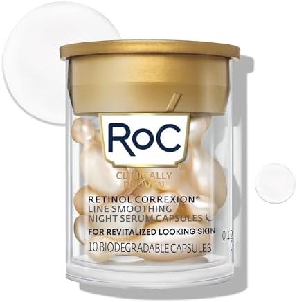RoC Retinol Correxion Line Smoothing Night Serum Capsules, Daily Anti-Aging Skin Care Treatment, 10 Count