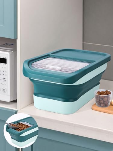 Zawaer Hundefutter Aufbewahrung, Pet Food Container 5kg,Trockenfutter BehäLter, Hundefutterbox, Futterbehälter für Haustiere Faltbar mit Deckel Löffel Messbecher (Grün)