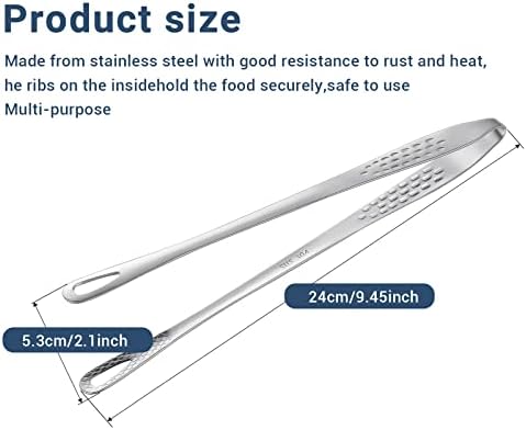 Grevosea 2 Pieces Stainless Steel Grill Tongs, Cooking Tongs Kitchen Food Tongs BBQ Tongs Anti-Slip Heat Resistant Small Tongs for Camping Barbecue Buffet Salad Steak 24 Cm/9.5 Inch