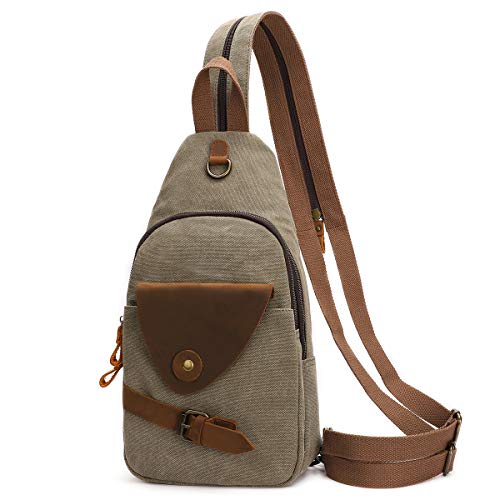 KL928 Canvas Sling Bag Crossbody Backpack Shoulder Casual Rucksack for Men Women,Olive Green